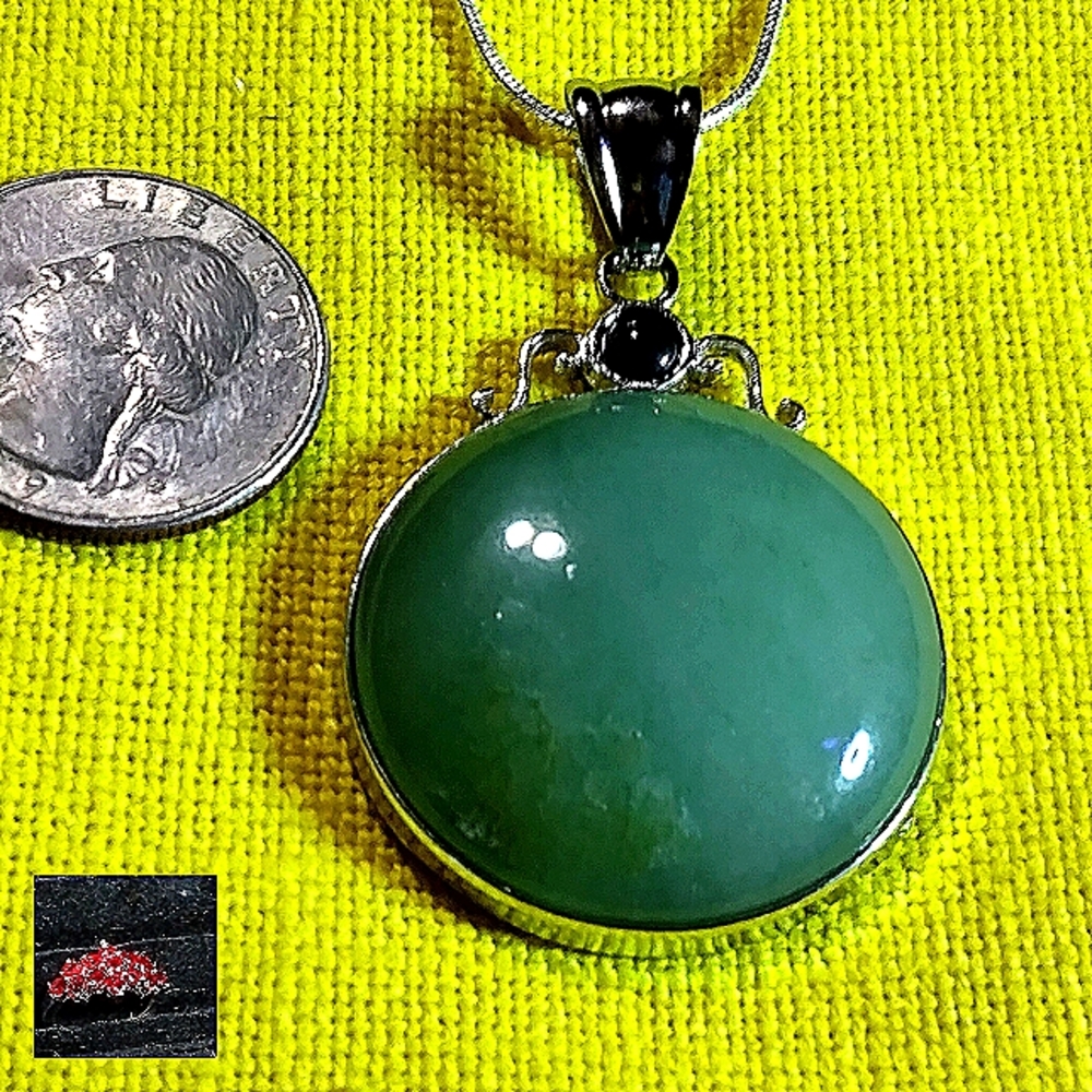 *2*-SIDED, LG DOME OF GREEN AVENTURINE & BLACK OBSIDIAN.+ WOLF, STERLING-18"-22"